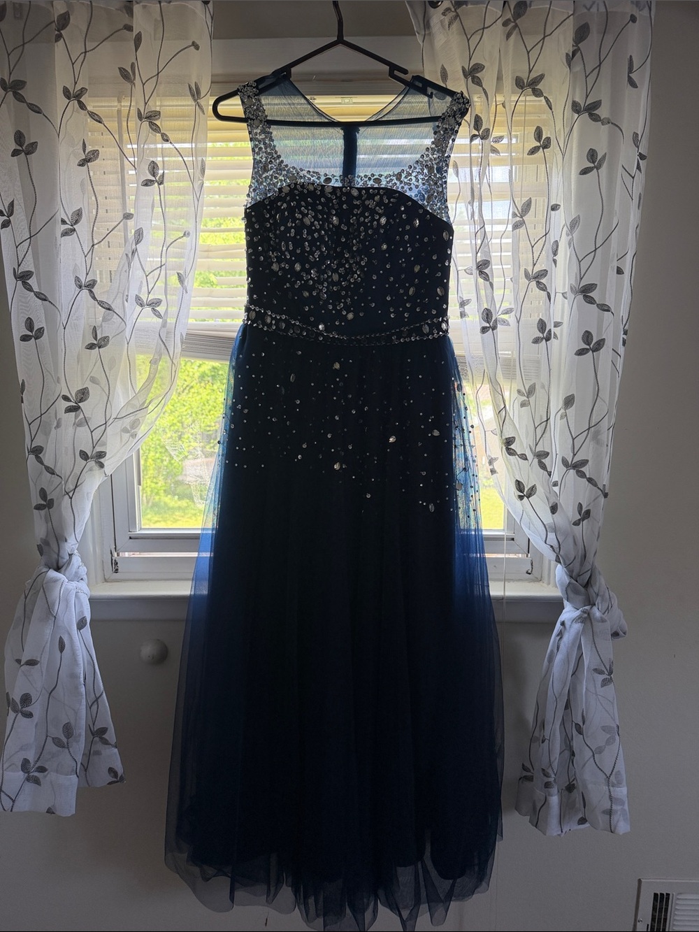 Navy Embellished Tulle Prom Dress - Elegant Evening Gown